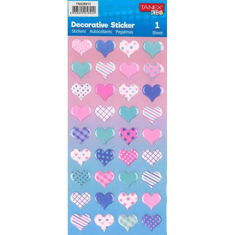 TANEX KIDS TNX-25813 DEKOTARİF ETİKETLER - KABARTMALI KALP SERİSİ - 1 ADET