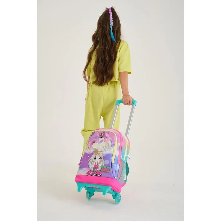 CORAL HIGH 23933 KIDS PEMBE SU YEŞİLİ UNICORNLU KIZ DESENLİ ÜÇ BÖLMELİ ÇEKÇEKLİ OKUL SIRT ÇANTASI