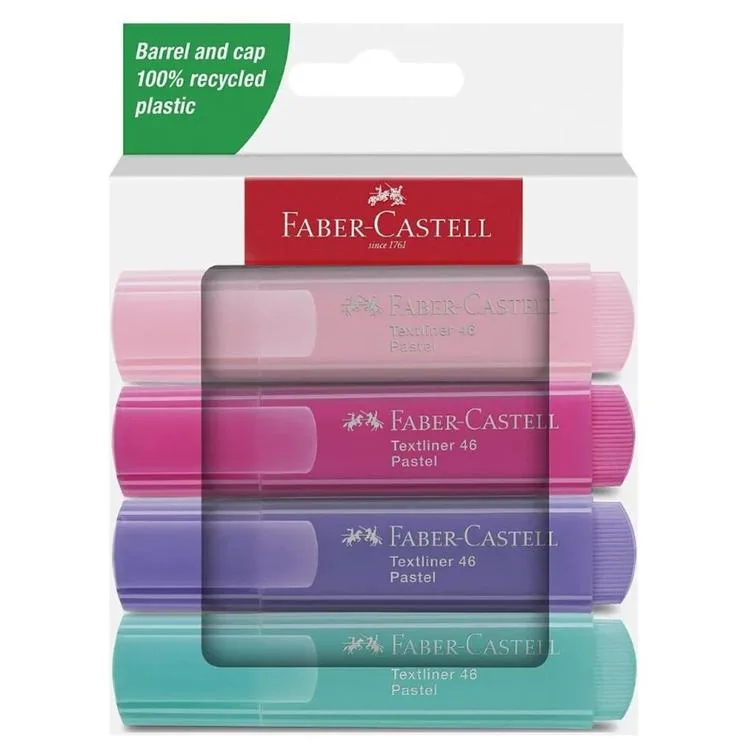 FABER CASTELL TEXTLINER 46 FOSFORLU KALEM PASTEL RENKLER 4'LÜ KARTON KUTU
