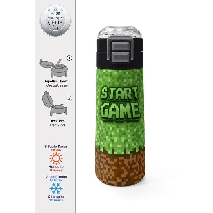 CORAL HIGH 31992 KIDS HIGH CRAFT DESENLİ PİPETLİ VE DİREKT İÇİM ÇELİK TERMOS 500ML