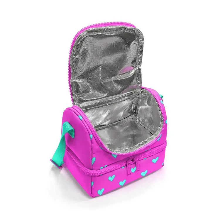 CORAL HIGH 37212 KIDS NEON PEMBE SU YEŞİLİ KALP DESENLİ THERMO İKİ KATLI BESLENME ÇANTASI
