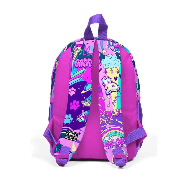 CORAL HIGH 23560 KIDS PEMBE MOR GRAFİTİ DESENLİ İKİ BÖLMELİ MİNİK YUVA SIRT ÇANTASI