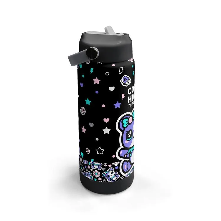 CORAL HIGH 38324 KIDS SİYAH AYICIK DESENLİ KATLANIR AĞIZLI PİPETLİ ÇELİK TERMOS 650ML