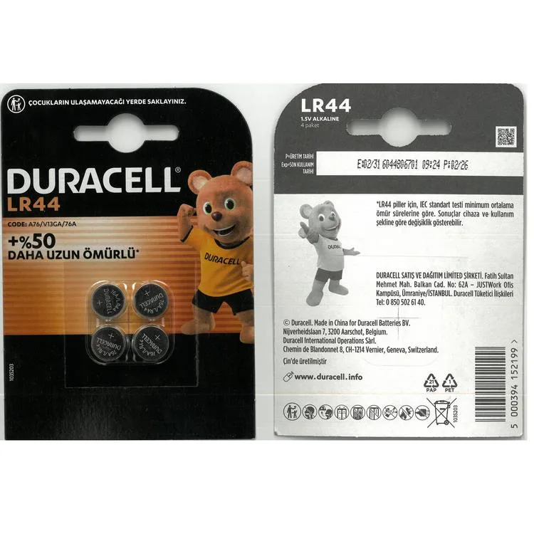 DURACELL LR44 1.5V DÜĞME PİL 4'LÜ TEK KARTELA