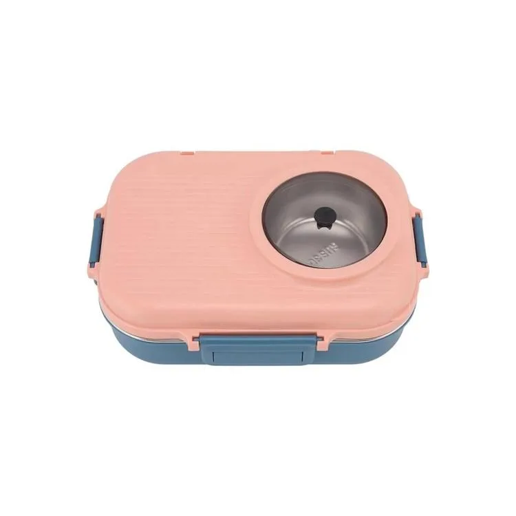 VAGONLİFE BL70100 ÇELİK YEMEK KABI 900 ML 3 BÖLMELİ LUNCH BOX MAVİ-PEMBE