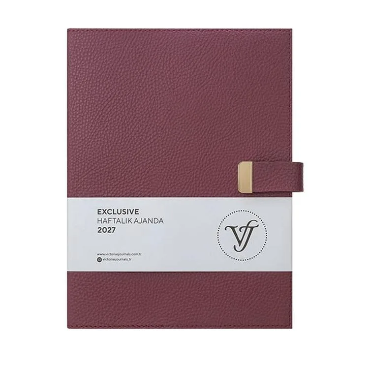 VICTORIA'S JOURNALS 226-2307 19x25cm A4 EXECUTIVE KENAR YALDIZLI ESNEK KAPAK HAFTALIK AJANDA - BORDO