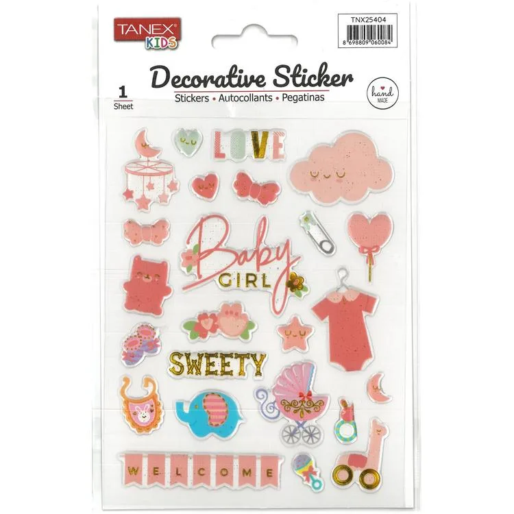 TANEX KIDS TNX-25404 DEKORATİF ETİKETLER - PUFFY BABY KIZ SERİSİ STICKER - TEKLİ