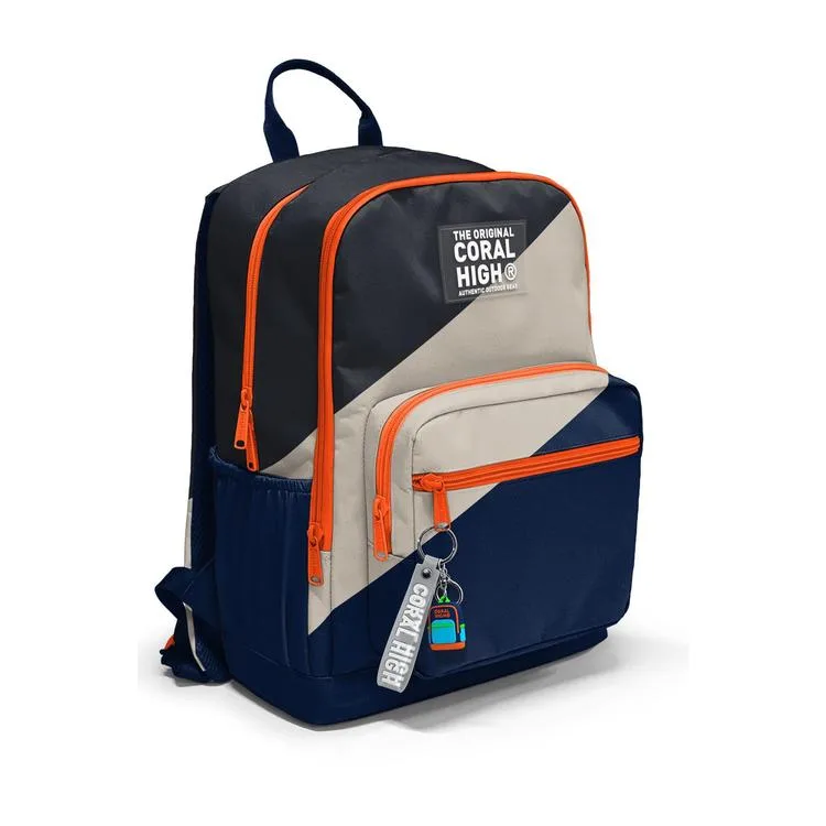 CORAL HIGH 23693 KIDS LACİVERT KOYU GRİ BEJ RENKLİ DÖRT BÖLMELİ SIRT ÇANTASI