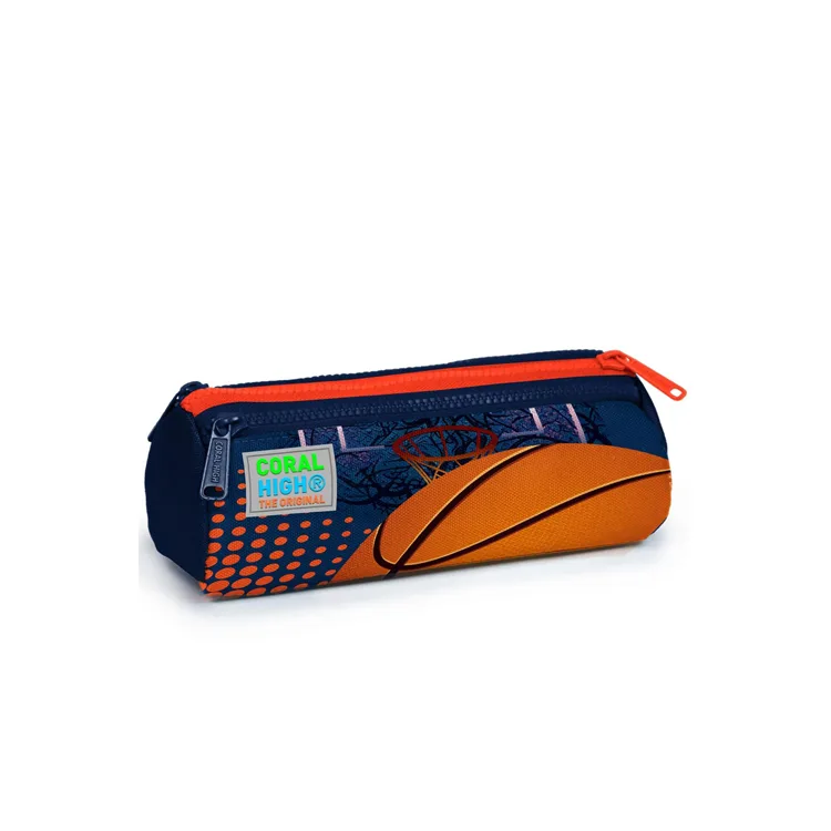 CORAL HIGH 22066 KIDS TURUNCU LACİVERT BASKETBOL DESENLİ ÜÇ BÖLMELİ KALEM ÇANTASI