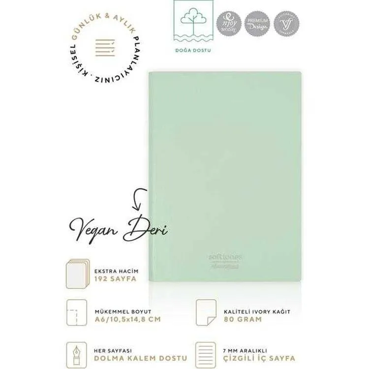 VICTORIA'S JOURNALS 1001 SOFTLONS ESNEK KAPAK A6 80gr. 96YP.KREM ÇİZGİLİ DEFTER PASTEL YEŞİL