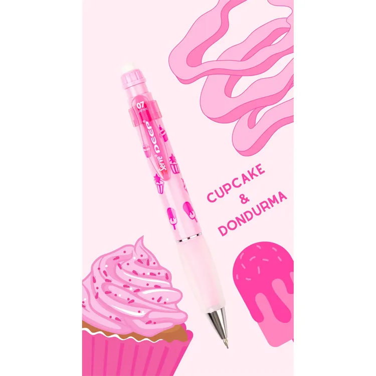 SERVE DEEP CUPCAKE & DONDURMA BASKILI MEKANİK VERSATİL KALEM 0.7 ŞEKER PEMBE