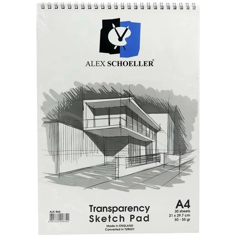 ALEX SCHOELLER A4 SPİRALLİ 50/55GR. TRANSPARAN ESKİZ BLOK DEFTER 30 YP. ALX-864