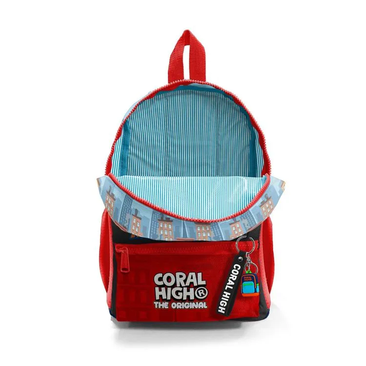 CORAL HIGH 33263 KIRMIZI MAVİ İTFAİYE DESENLİ İKİ BÖLMELİ MİNİ ANAOKULU YUVA SIRT ÇANTASI