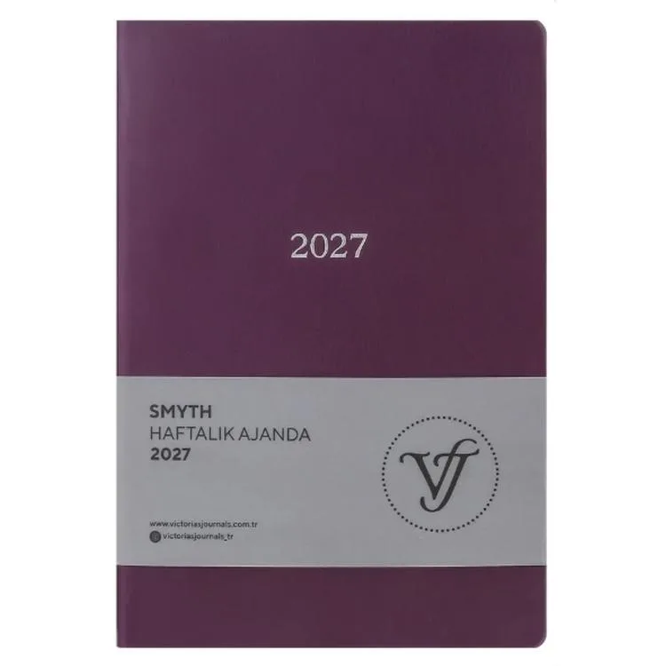 VICTORIA'S JOURNALS 226-2331 14x20,5 cm A5 SMYTH ESNEK KAPAK GÜMÜŞ YALDIZ KENAR HAFTALIK AJANDA - MOR