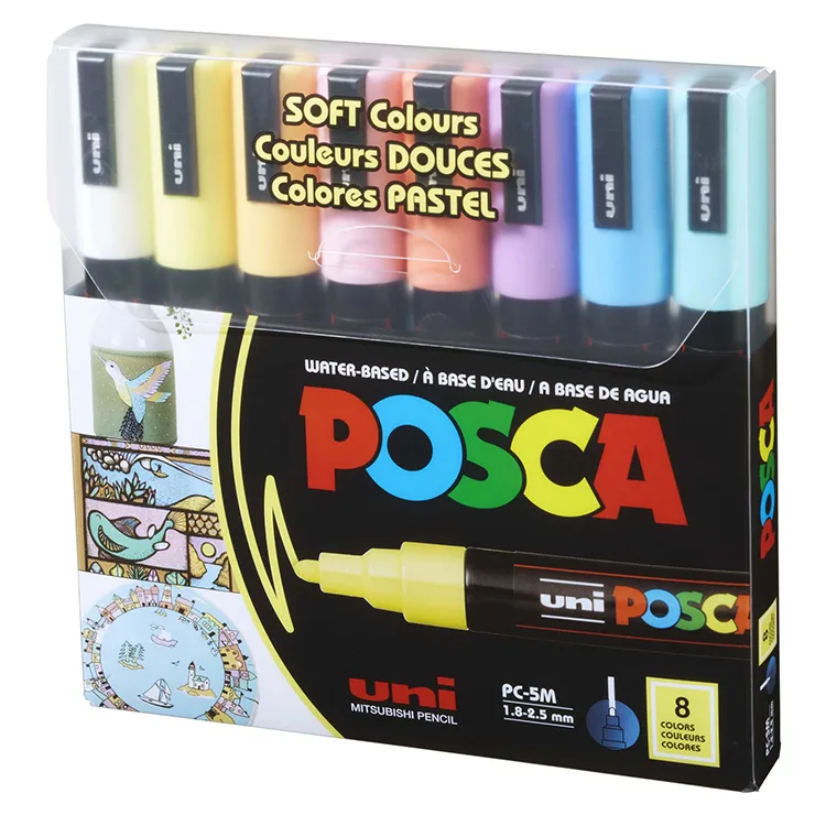 UNİ POSCA SU BAZLI MARKER SOFT RENKLER PC-5M 1.8-2.5 8'Lİ SET