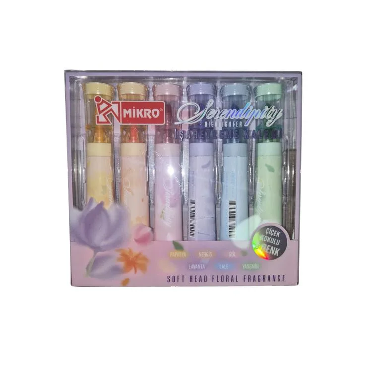 MİKRO NH-8429 FLORAL FRAGRANGE 6'LI ÇİÇEK KOKULU RENKLİ FOSFORLU KALEM -TEKLİ