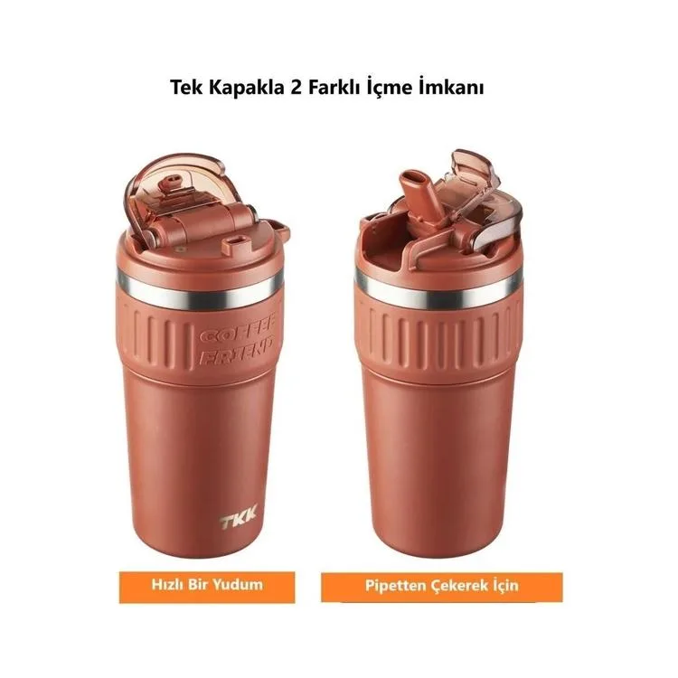 VAGONLİFE T2023 TKK PİPETLİ ASKILI ÇELİK TERMOS MUG 630 ML KIRMIZI