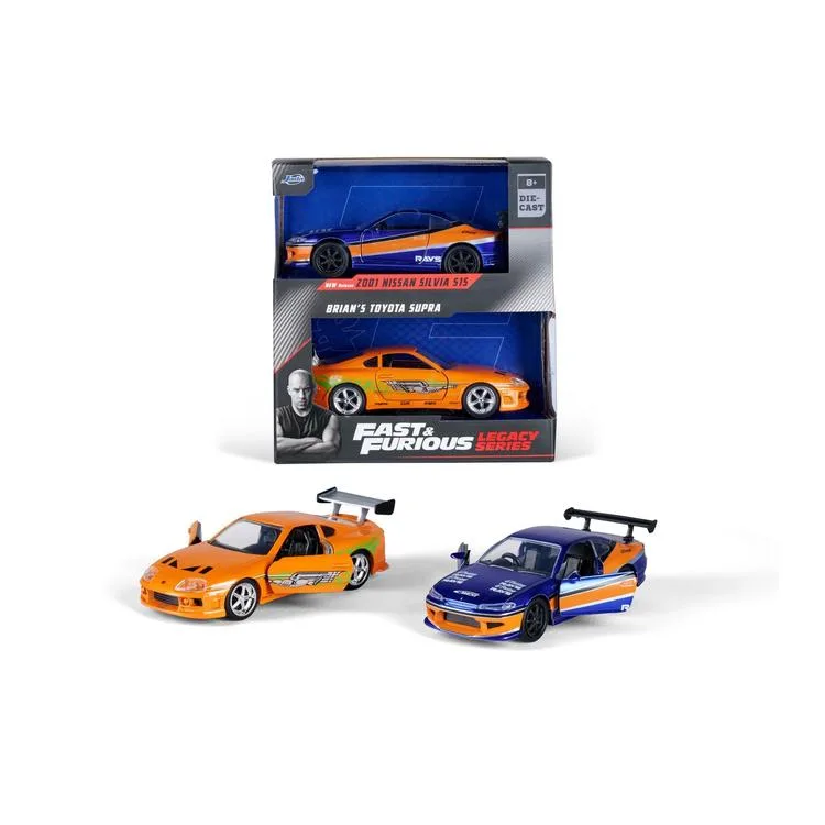 SİMBA JADA 3202017 FAST & FURIOUS 1:32 BRIAN TOYOTA SUPRA /2001 NISSAN SILVIA S15 DIE CAST METAL ARABA 2'Lİ KUTU 8+