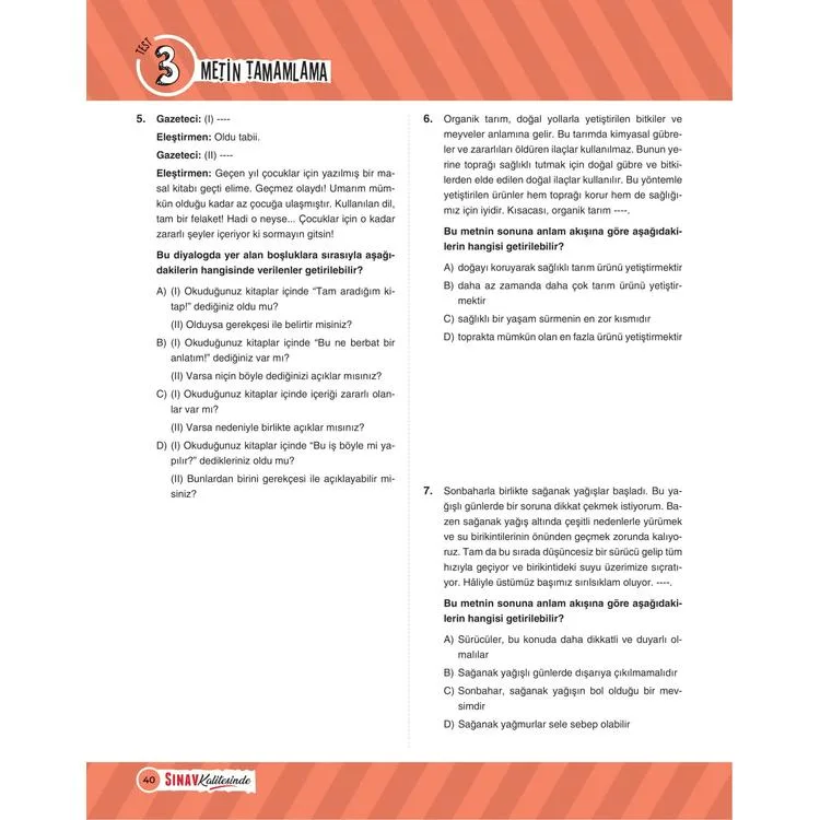 SINAV 5. SINIF SINAV KALİTESİNDE PARAGRAF SORU BANKASI