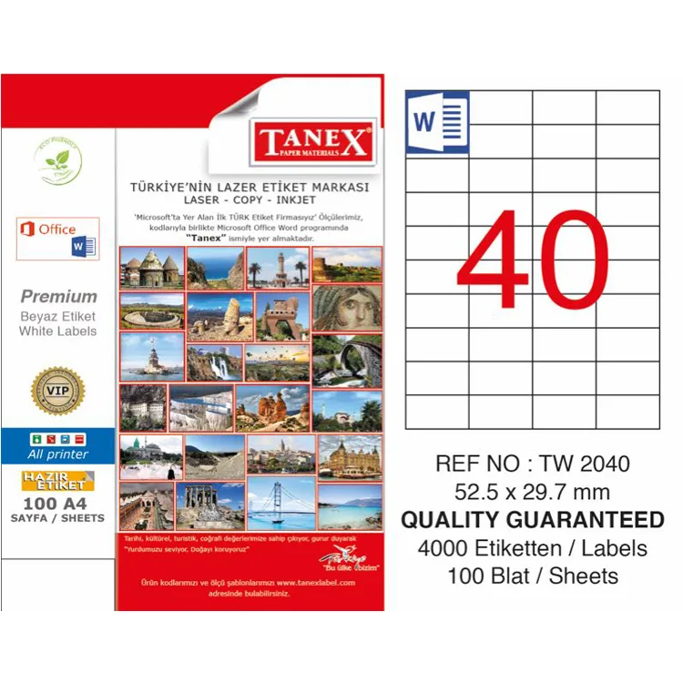 TANEX 52.5X29.7MM LASER ETİKET TW-2040