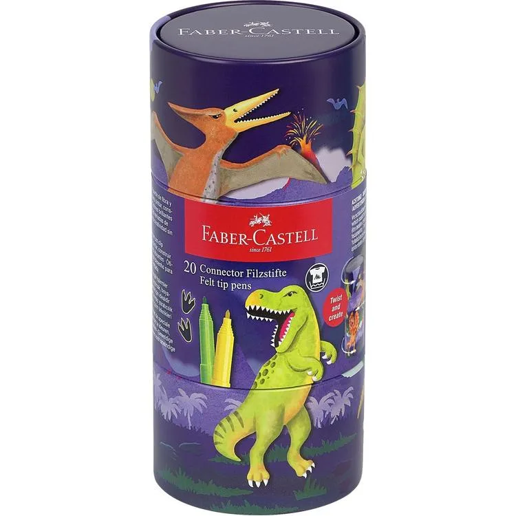 FABER CASTELL 46 DİNO SİLİNDİR KUTU KEÇELİ KALEM SETİ 20'Lİ
