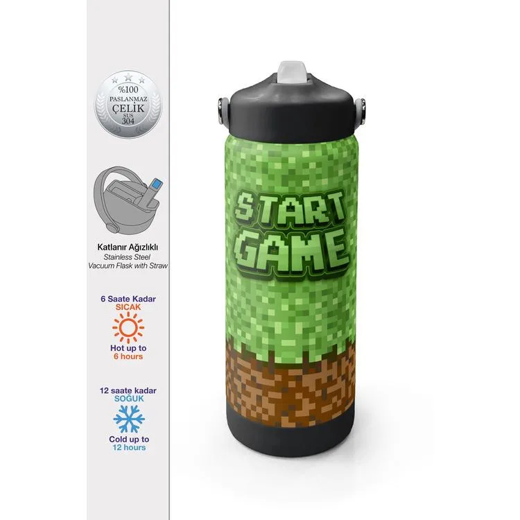 CORAL HIGH 38393 KIDS KRAFT DESENLİ KATLANIR AĞIZLI PİPETLİ ÇELİK TERMOS 650ML