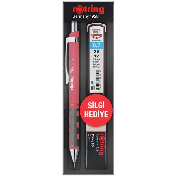 ROTRING TIKKY VERSATİL + MİN + SİLGİ 3'LÜ OKUL SETİ - 0.7 mm GÜL KURUSU