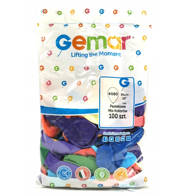 GEMAR BALON 10" 26cm DÜZ KARIŞIK RENK 100'lü 8+