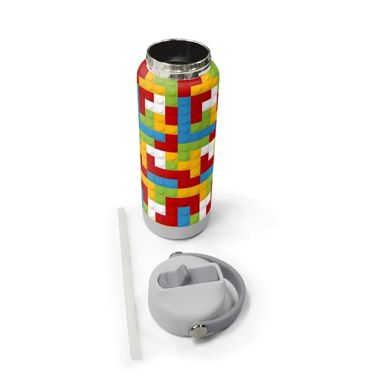 CORAL HIGH 38392 KIDS RENKLİ BLOK DESENLİ KATLANIR AĞIZLI PİPETLİ ÇELİK TERMOS 650ML