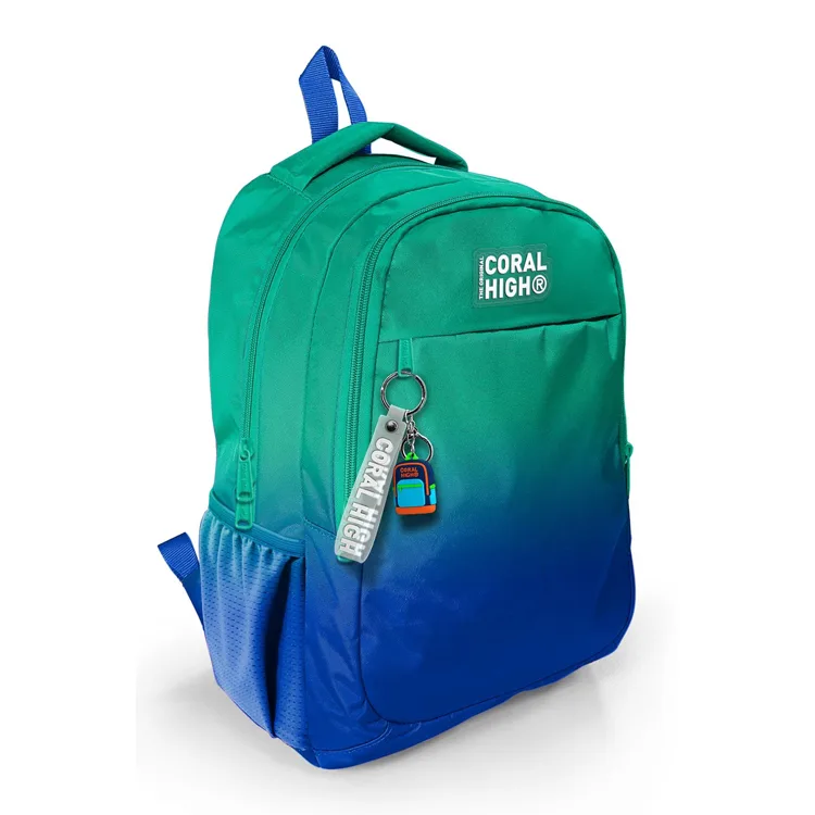 CORAL HIGH 23665 KIDS YEŞİL SAKS MAVİSİ RENK GEÇİŞLİ ÜÇ BÖLMELİ SIRT ÇANTASI
