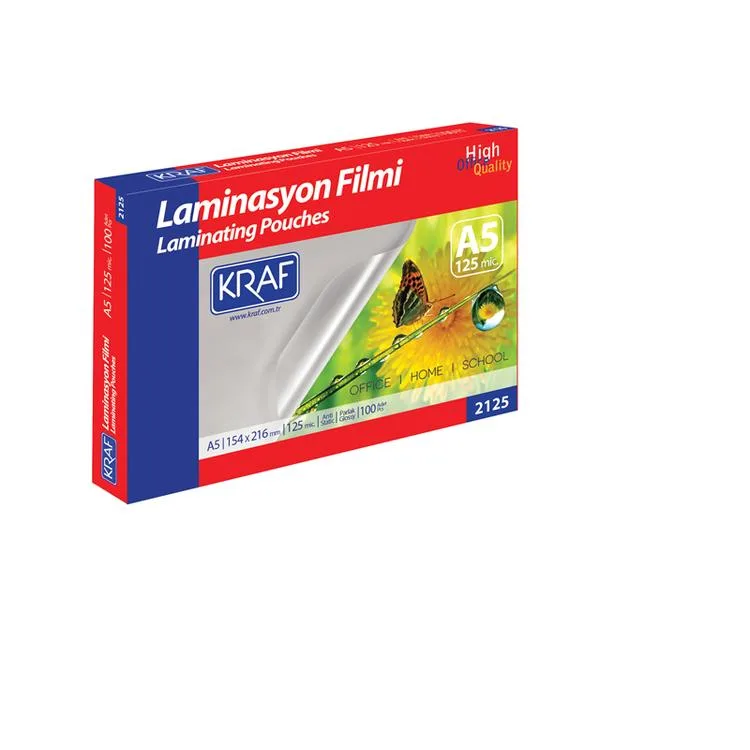 KRAF LAMİNASYON FİLMİ PARLAK A5 125 MİC 100'LÜ 2125