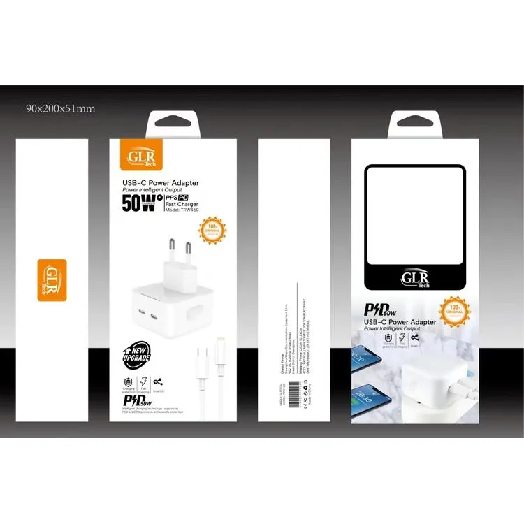 GLRTECH TRW386 USB-C POWER ADAPTER 50W BEYAZ ŞARJ CİHAZI