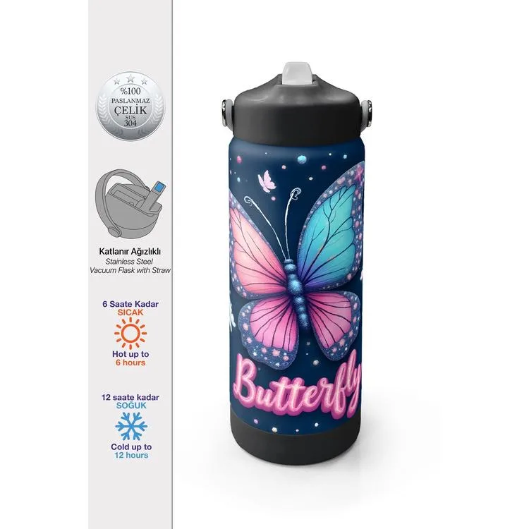 CORAL HIGH 38331 KIDS KELEBEK DESENLİ KATLANIR AĞIZLI PİPETLİ ÇELİK TERMOS 650ML