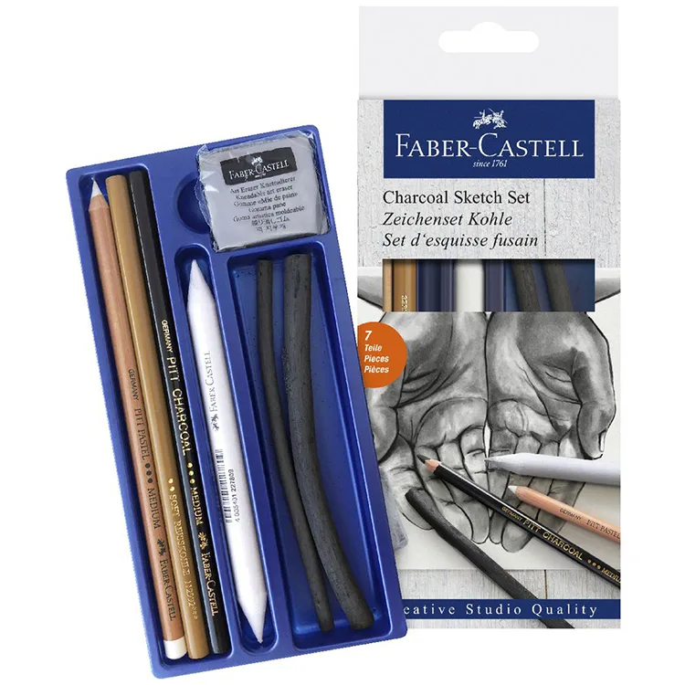 FABER CASTELL KARTON KUTU CHARCOAL SKETCH KÖMÜR ESKİZ KALEM SETİ 7 PARÇA