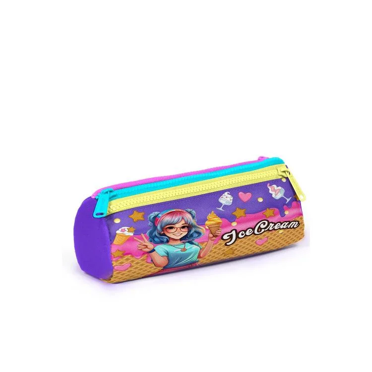 CORAL HIGH 22089 KIDS LİLA TURKUAZ DONDURMA VE ANİME DESENLİ ÜÇ BÖLMELİ KALEM ÇANTASI