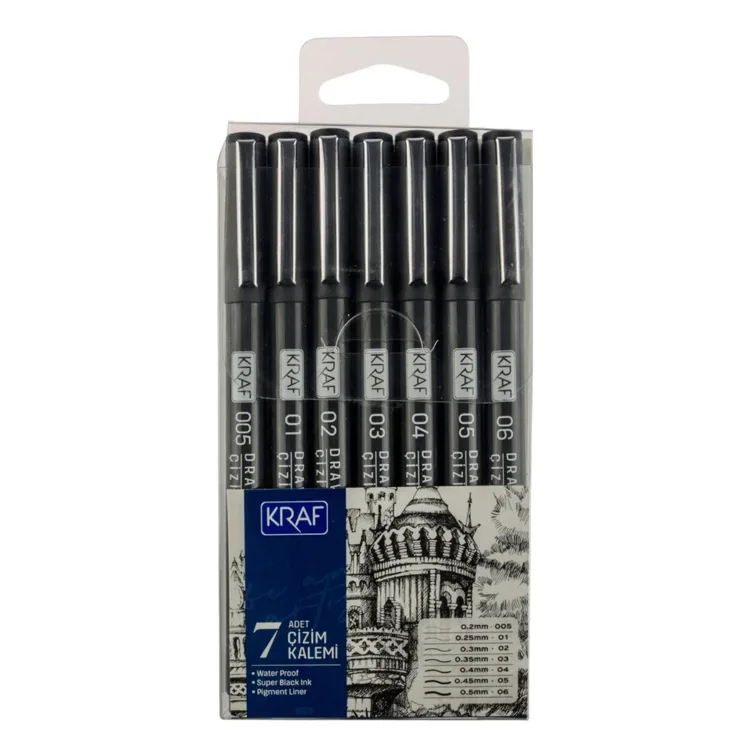 KRAF 222 DRAWING PEN ÇİZİM KALEMİ SETİ 7'Lİ