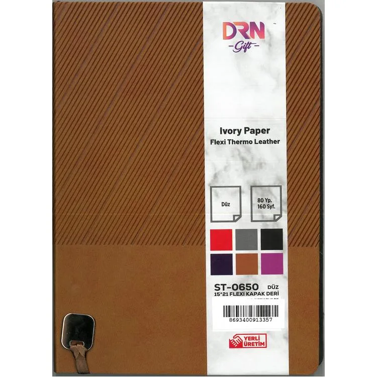 DRN GIFT ST-0650 15x21 FLEXI KAPAK DERİ MODEL 80 YP. ÇİZGİSİZ (DÜZ) DEFTER - TEKLİ