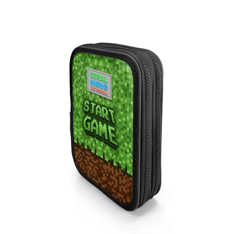 CORAL HIGH KIDS 11154 YEŞİL KAHVERENGİ HIGHT CRAFT DESENLİ ÇİFT KATLI KALEM ÇANTASI