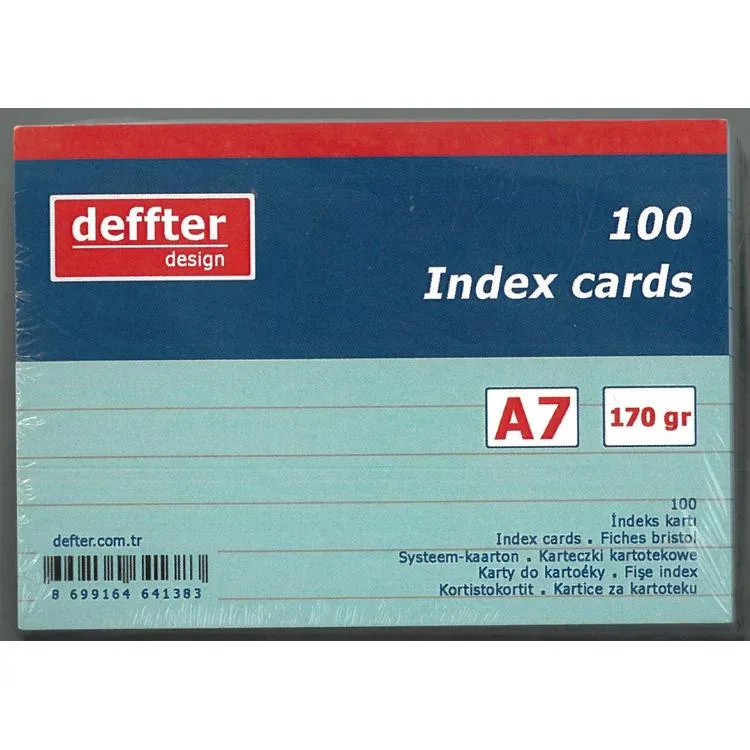 DEFFTER INDEX KARTI A7 MAVİ ÇİZGİLİ