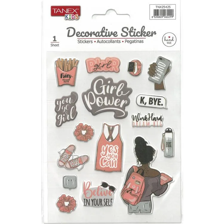 TANEX KIDS TNX-25425 DEKORATİF ETİKETLER - PUFFY GIRL SERİSİ STICKER - TEKLİ