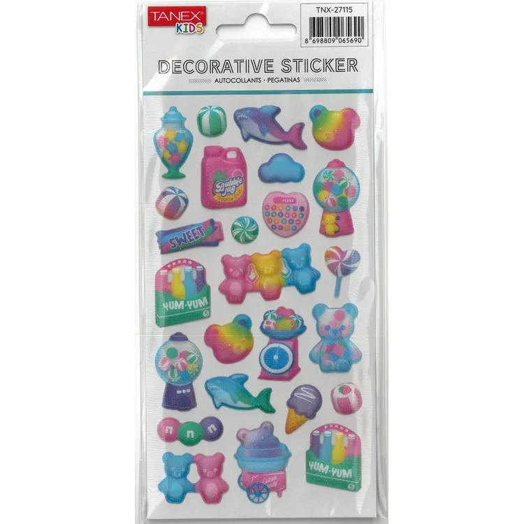 TANEX KIDS TNX-27115 DEKORATİF ETİKETLER - PUFFY RENKLİ ŞİŞKİN SERİSİ STICKER - TEKLİ
