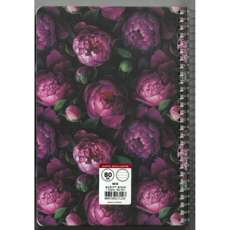 GIPTA SCRIPT BOOK SPİRALLİ SERT KAPAK 17x24 80YP.ÇİZGİLİ DEFTER 8406 - TEKLİ
