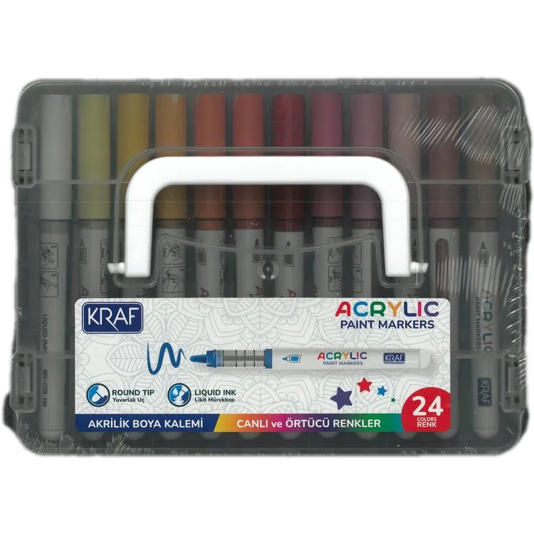 KRAF 666 AKRİLİK MARKER YUVARLAK UÇ BOYA KALEMİ SETİ 24'LÜ