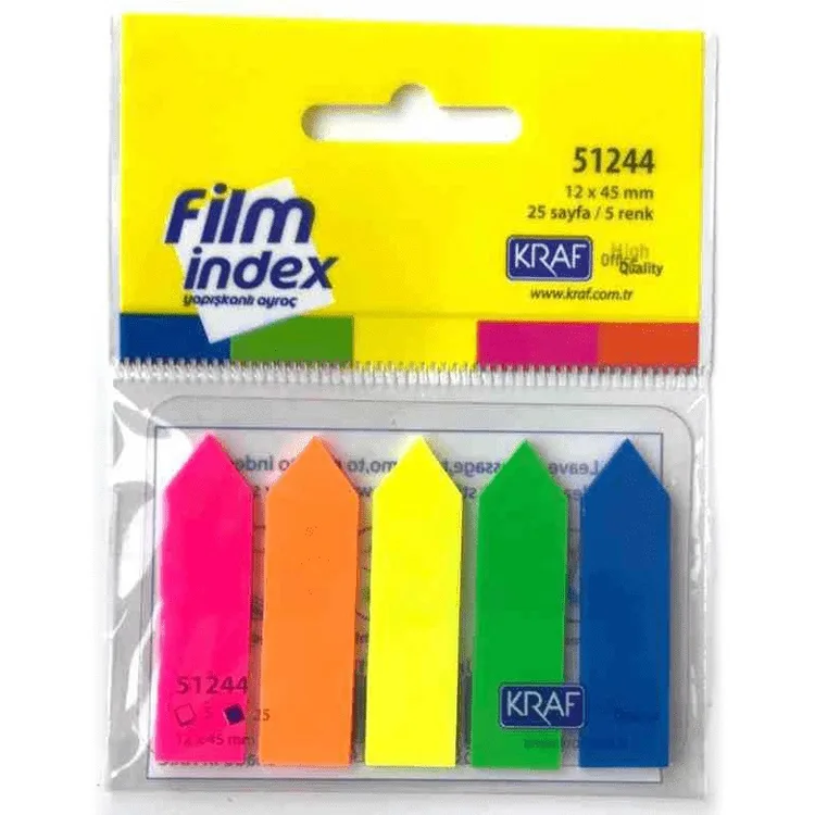 KRAF FILM YAPIŞKANLI AYRAÇ İNDEX OK ŞEKİLLİ 12x45mm. 25 SAYFA 5 RENK-51244