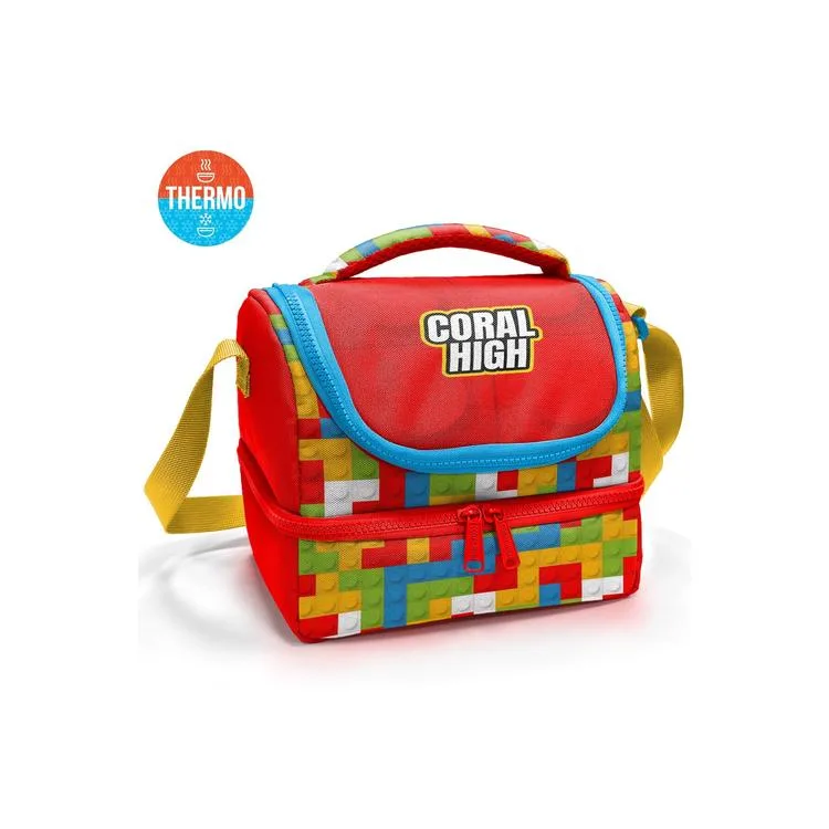 CORAL HIGH 37216 KIDS RENKLİ BLOK DESENLİ THERMO İKİ KATLI BESLENME ÇANTASI