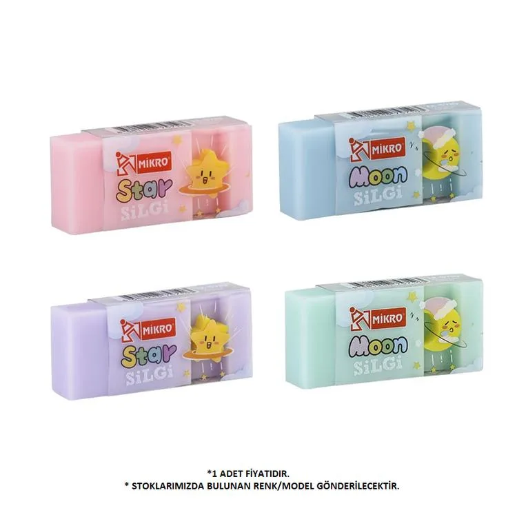 MİKRO ER5710 MOON STAR DİKDÖRTGEN RENKLİ SİLGİ - TEKLİ