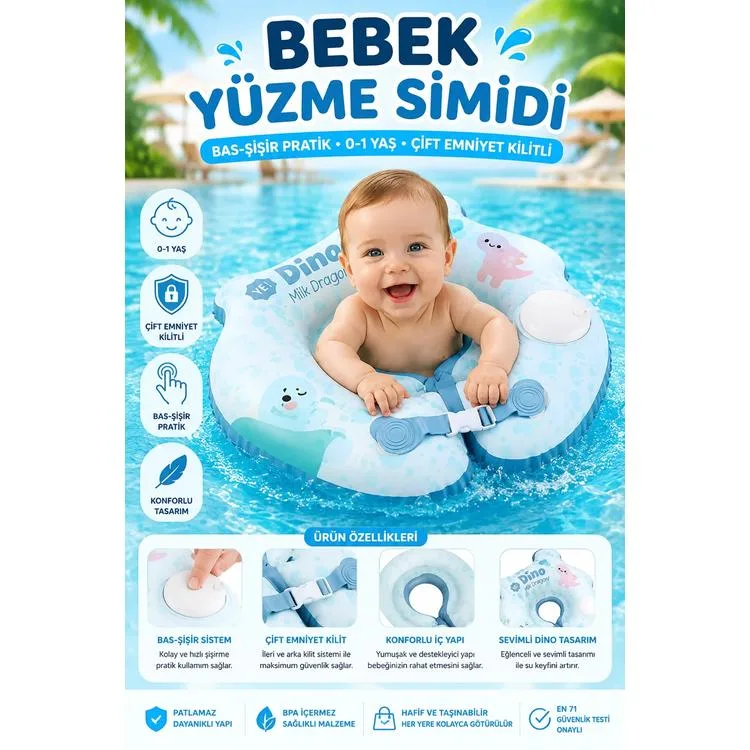 TOYFLYER NR014 BAS-ŞİŞİR BEBEK ŞİŞME YÜZME SİMİDİ 0-1 YAŞ - DİNO