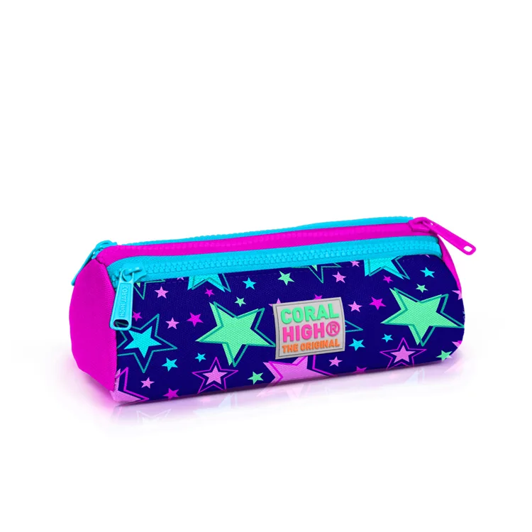 CORAL HIGH 22311 SAKS PEMBE YILDIZ DESENLİ ÜÇ BÖLMELİ KALEM ÇANTASI
