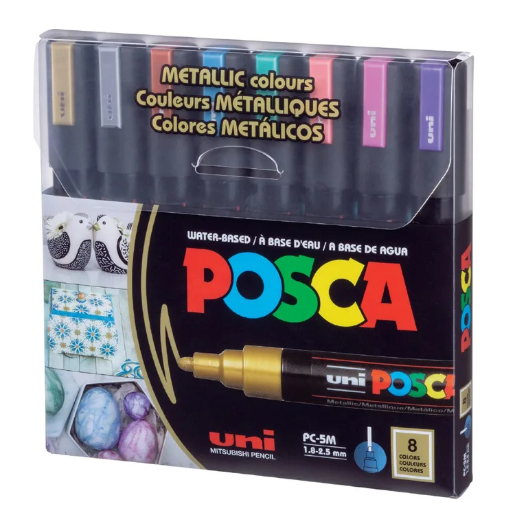 UNİ POSCA SU BAZLI MARKER METALİK RENKLER PC-5M 1.8-2.5 8'Lİ SET