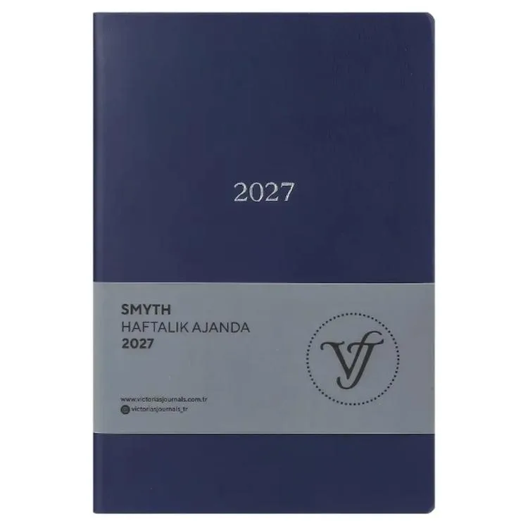 VICTORIA'S JOURNALS 226-2324 14x20,5 cm A5 SMYTH ESNEK KAPAK GÜMÜŞ YALDIZ KENAR HAFTALIK AJANDA - MAVİ